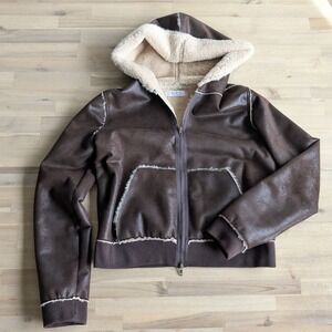 Bailey 44 Brown Faux Leather Faux Fur Lined Hooded Jacket Medium
